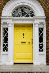 Colorful georgian doors in Dublin, Ireland. Historic doors in different colors painted as protest against English King George legal reign over the city of Dublin in Ireland