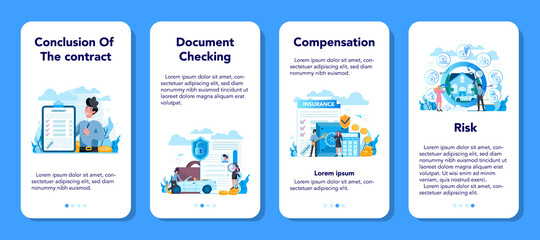 Underwriter mobile application banner set. Business insurance