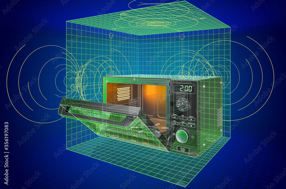 Poster combination oven, microwave visualization 3d cad model, blueprint. 3d rendering