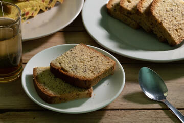 tea time with cake on the table.