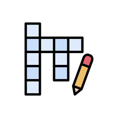 Crossword, pencil icon. Simple color with outline vector elements of free time icons for ui and ux, website or mobile application