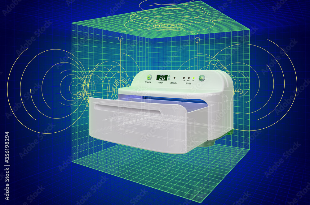 Poster uv light sanitizer, visualization 3d cad model, blueprint. 3d rendering