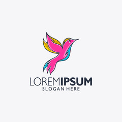 Fototapeta premium hummingbird logo design vector full line illustration