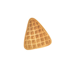 Tasty crispy waffle watercolor illustration of delicious dessert, food or menu design simple element, hand drawn pattern of sweet treat