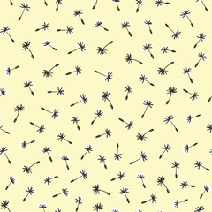 Dandelion seeds childish vector seamless pattern, floral pattern on yellow background. Texture for - fabric, wrapping, textile, wallpaper, apparel. 