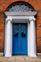 Colorful georgian doors in Dublin, Ireland. Historic doors in different colors painted as protest against English King George legal reign over the city of Dublin in Ireland