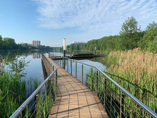 Moscow region, the city of Balashikha. Park zone Solnechnaya (Sunny) on the Bank of the Pekhorka river in the summer morning