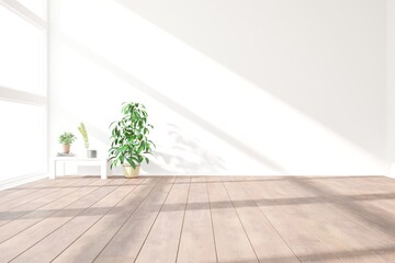modern room with table and plants interior design. 3D illustration
