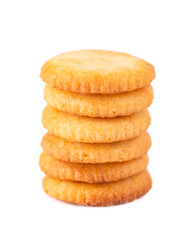 Cracker isolated on white background. Dry cracker cookies isolated. Salty snacks isolated.