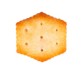 Cracker isolated on white background. Dry cracker cookies isolated. Salty snacks isolated. Top view.
