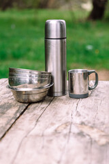 time for adventures - set of expedition camping equipment.