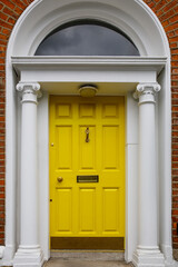 Colorful georgian doors in Dublin, Ireland. Historic doors in different colors painted as protest against English King George legal reign over the city of Dublin in Ireland