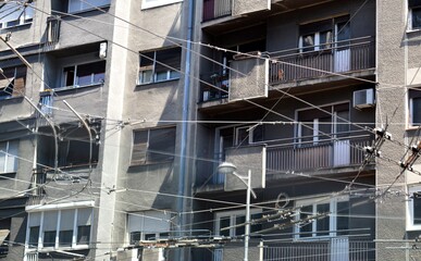 wires from transportation and electricity in the city