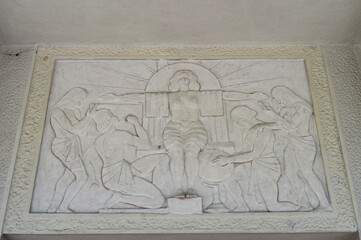 artwork on the wall of the building