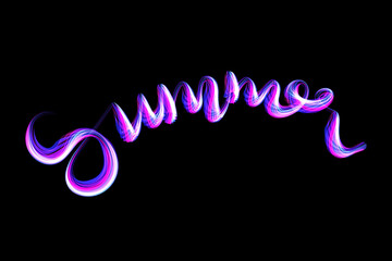 Hot summer lettering made by violet fire or burning flame lettering over black background