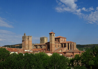 Cityscape with the view of the fortified Cathedral of Sigüenza during spring time. Guadalajara. Spain. 