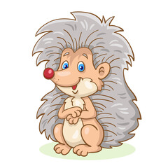 Little funny hedgehog in cartoon style. Isolated on white background. Vector illustration.