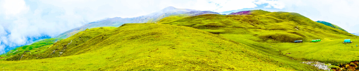 Magical green mountains of Roopkund, Uttarakhand, India. 
