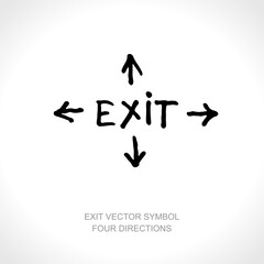 Exit Vector Symbol. Four Directions. Sketch Illustration. 