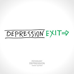 Depression. Exit. Vector logo. Sketch Illustration. Mental health conceptual vector illustration. 