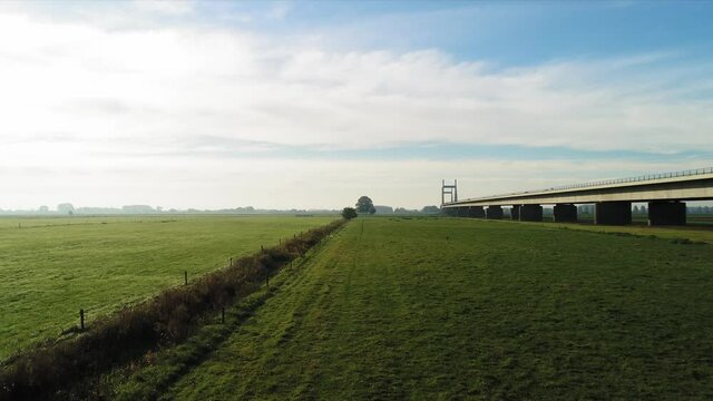 WS POV Bridge in green rural landscape / Echteld, Gelderland, Netherlands