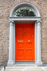Colorful georgian doors in Dublin, Ireland. Historic doors in different colors painted as protest against English King George legal reign over the city of Dublin in Ireland