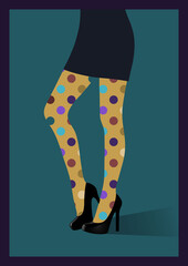 Beautiful female legs in polka dot printed tights