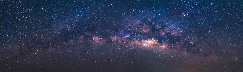 Panorama astronomy view universe space shot of milky way galaxy with stars on a night sky background.