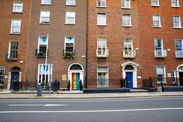 Colorful georgian doors in Dublin, Ireland. Historic doors in different colors painted as protest...