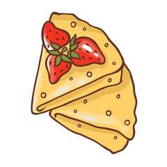 Illustration of tasty pancakes with strawberries.