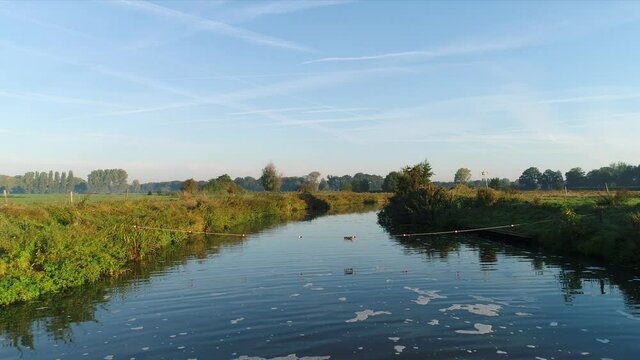 WS POV Rural landscape with river Mark / Galder, Noord-Brabant, Netherlands