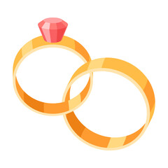 Illustration of wedding bride and groom rings.