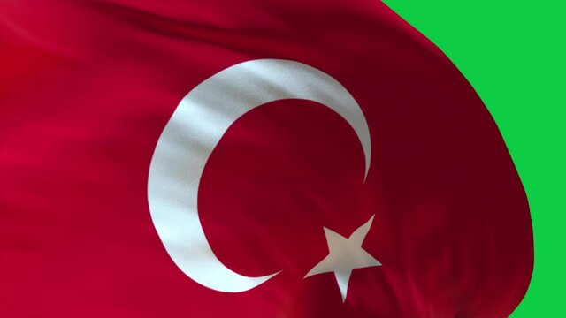 Turkey flag ribbon transitions loop green screen 4k
