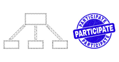Obraz premium Web carcass hierarchy links icon and Participate seal stamp. Blue vector rounded distress seal stamp with Participate phrase.