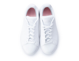 Pair of stylish sneakers isolated on white background. White casual shoes