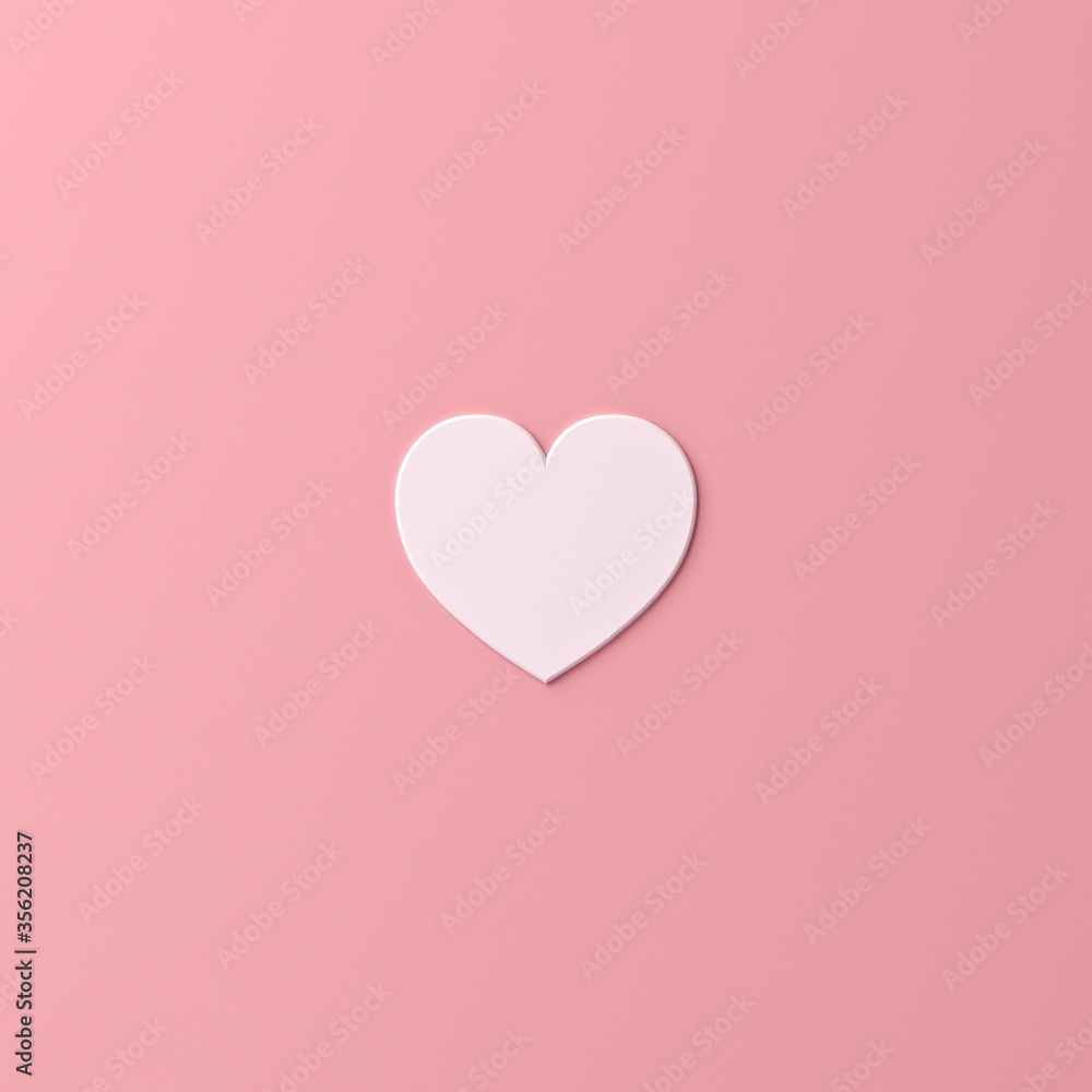Poster Abstract white heart shape isolate on pink pastel color background with shadow 3D rendering