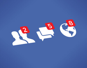 Social media network (Facebook, VKontakte etc.) icons - Friends, Messages (Chats, Comments) and Notifications on screen. Idea - Internet friendship and communication, Online messaging, Blogging