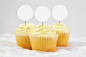 Lacy White Gold Cupcake Topper Mockup