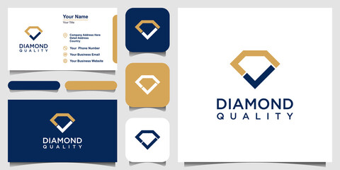 diamond combined check mark logo vector template. and business card design