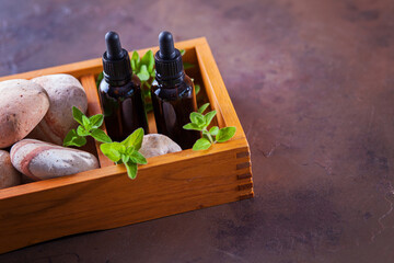 oregano essential oil and fresh leaves - beauty treatment