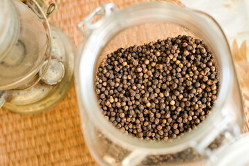 Jar full of peper seeds, closeup