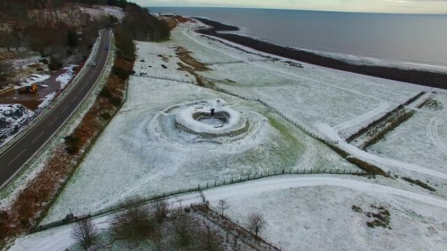 Cairn Laith Broch Iron Age fortress Moray Firth Sutherland Scotland UK  Winter Snow