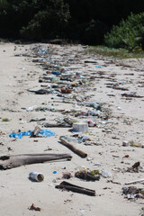 Plastic waste polluting sea beaches and the marine environment in Andaman and Nicobar island. At least 8 million tons of plastic end up in our oceans every year.
