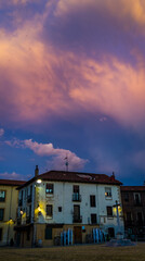 colorful houses at sunset