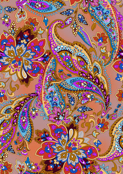 Paisley Floral Pattern. Seamless Ornamental Indian fabric patterns. colorful background