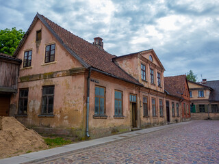 Historical building with red tiles roof in Kuldiga, Latvia