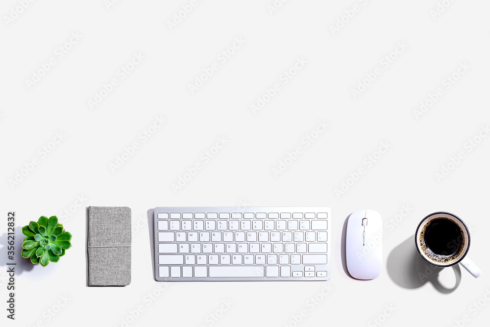 Poster computer keyboard and mouse from above - overhead view