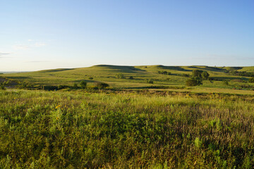 Wild prairie hills in the morning in Kansas