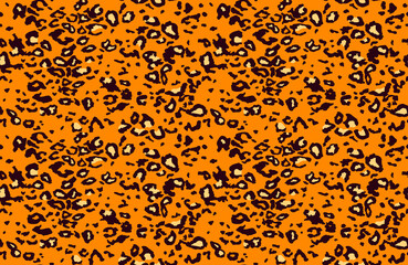 Seamless leopard fur pattern. Fashionable wild leopard print background. Modern panther animal fabric textile print design. Stylish yellow brown black color vector illustration