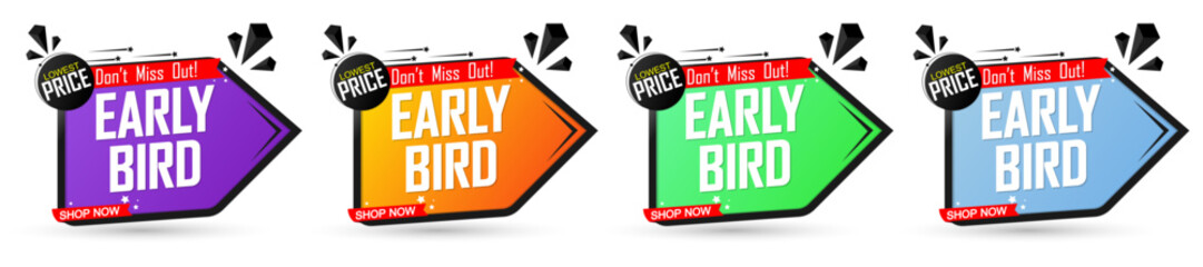 Fototapeta premium Set Early Bird Sale banners, discount tags design template, vector illustration